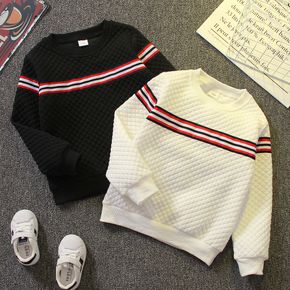 Kid Boy Preppy style Striped Webbing Textured Pullover Sweatshirt