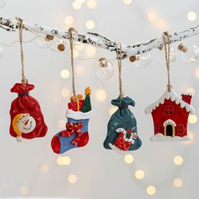 Christmas Resin Hanging Decor Small Pendant Xmas Stocking Small House Gift Package Pendant for Christmas Decor