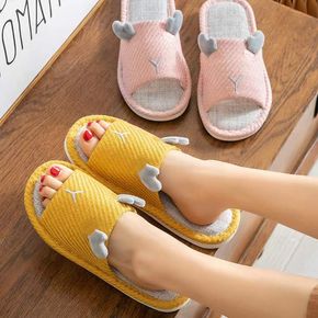 Cute Dual Antlers Decor Comfy Cozy Home Slippers Breathable Open Toe Slippers