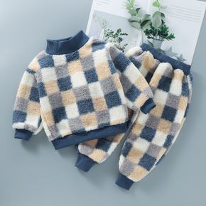 2-piece Toddler Boy Plaid Fuzzy Pullover and Elasticized Pants Set