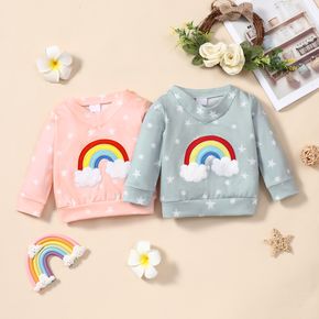 bebê menino / menina nuvem arco-íris bordado com estrelas com estampa de pulôver de manga comprida