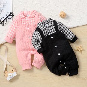 Baby Boy/Girl Plaid Long-sleeve Faux-two Textured Jumpsuit