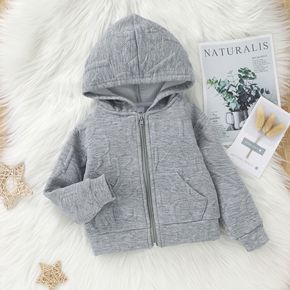 Baby Boy/Girl Grey Letter Textured Long-sleeve Zip Hooded Sweatshirt Outwear