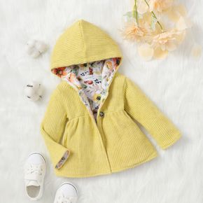 Baby Girl Solid Knitted Button Up Long-sleeve Hooded Coat