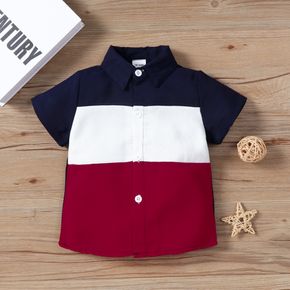 Toddler Boy Casual Colorblock Splice Lapel Collar Shirt