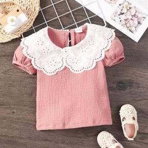 Toddler Girl 100% Cotton Statement Collar Short-sleeve Pink Blouse