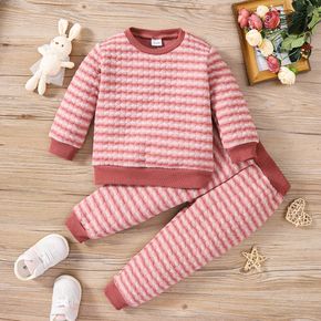 2pcs Toddler Girl Stripe Textured Pullover Sweatshirt and Pants Set