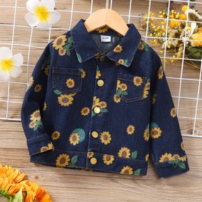 Toddler Boy Trendy 100% Cotton Floral Print Denim Jacket