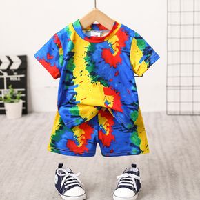 2pcs Baby Boy/Girl Tie Dye Round Neck  Short-sleeve Tee and Shorts Set