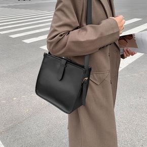 Women Simple Black Large Capacity Crossbody Shoulder Bag