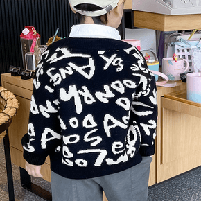 Toddler Boy/Girl Letter Print Button Design Sweater Jacket