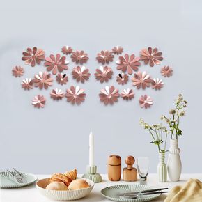 Metal Texture 3D Flowers Wall Decal DIY Art Crafts Wall Sticker for Mall Home Living Room Bedroom Garden Festival Party Decor