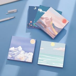 Creative Landscape Oil Painting Sticky Note Message Memo Pad Sticks Securely Student School Stationery Office Supplies