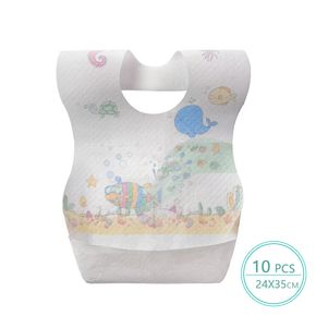 10-pack Cartoon Pattern Disposable Baby Bibs Portable Water Absorbent Baby Bibs for Travel Outdoor