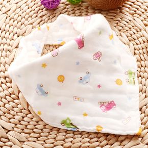100% Cotton Cartoon Print Baby Bib Snap Button 8-layer Gauze Drool Teething Saliva Towel