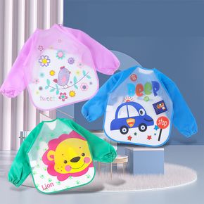 Baby Cartoon Long-sleeve Smock Waterproof EVA Bib Toddler Eating Clothes Bib Art Smocks Easy to Clean