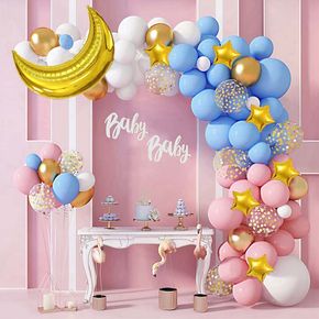 93-pack Baby Gender Reveal Balloons Pink Blue Latex Balloons Gold Moon Stars Confetti Balloons Garland Arch Kit for Gender Reveal Baby Shower Birthday Party