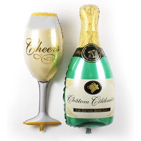 2 große Champagnerflaschen und Becher Weingläser Luftballons Partydeko Requisiten Prost!