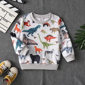 Toddler Boy Playful Animal Dinosaur Print Pullover Sweatshirt