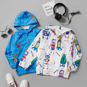 Kid Boy Character/Vehicle Print Zipper Hooded Jacket Coat