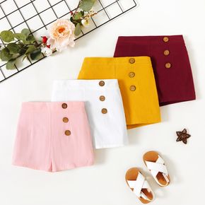 Toddler Girl 100% Cotton Button Design Solid Shorts