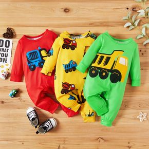 Baby Boy Vehicle Truck Print Long-sleeve Jumpsuit