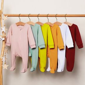 Multi Color Solid Footed/footie Long-sleeve Baby Jumpsuit