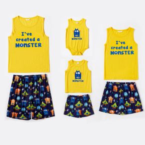 Letter and Cartoon Monster Pattern Family Matching Pajamas Sets（Flame Resistant）