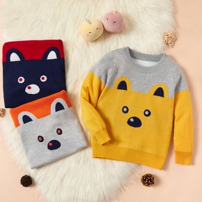 Baby / Toddler Bear Print Color contrast Long-sleeve Sweater