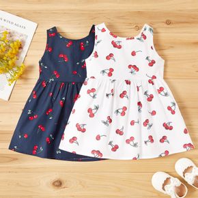 100% Cotton Cherry Print Backless Sleeveless Baby Dress