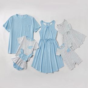 Mosaic Solid Blue and Stripe Family Matching Sets