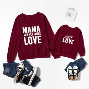Letter Print Red Wine Sweatshirts for Mom and Me