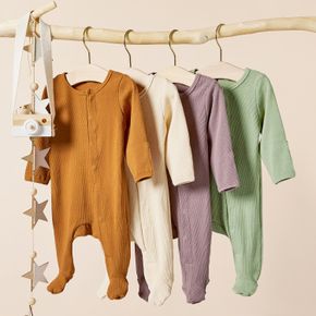 Baby Boy/Girl 95% Cotton Ribbed Long-sleeve Footed Snap Jumpsuit