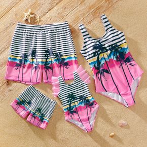 Stripe Beach Print One-piece Family Matching Swimsuits