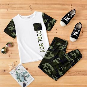 Kid Boy Letter Camouflage T-shirt and Elasticized Pants Set