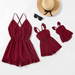 Solid Lace Side Matching Sling Shorts Romper
