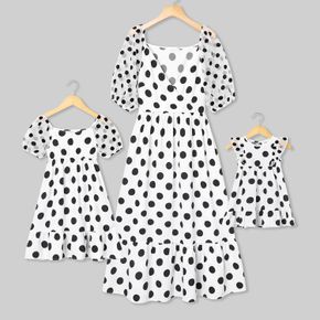 Mesh Sleeve Polka Dot Matching Midi Dresses