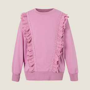 Kids Girl Ruffled Schiffy Design Pink Pullover Sweatshirt