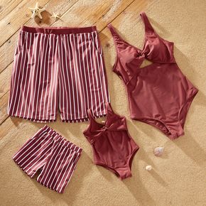 Stripe Print Family Matching Crimson Swimsuits