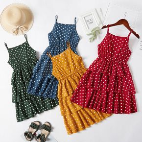 Pretty Kid Girl Polka dot Ruffled Singlet Dress