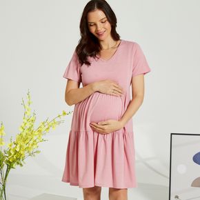 Maternity casual Print Round collar Parachute skirt Short-sleeve Dress