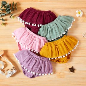 1 pc Baby Girl Cotton Solid Pompon Decor Shorts