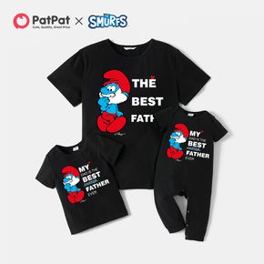 Smurfs Family Matching 'Best Father' Black Cotton Tees and Jumpsuit