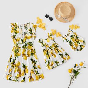 Lemon Print Sleeveless Matching Yellow Midi Tank Dresses