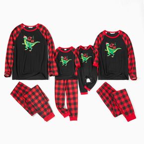 Mosaic Family Matching Dinosaur Top Plaid Christmas Pajamas Sets（Flame Resistant）