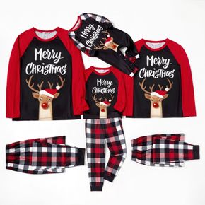 Family Matching Reindeer Top Plaid Christmas Pajamas Sets（Flame Resistant）