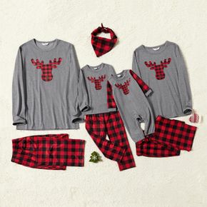 Family Matching Plaid Reindeer Print Christmas Pajamas Sets (Flame Resistant)