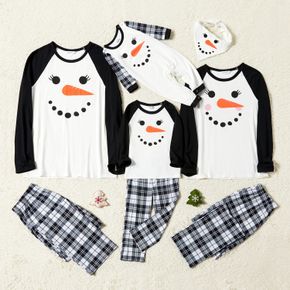 Family Matching Christmas Carrot Snowman Print Plaid Pajamas Sets (Flame Resistant)