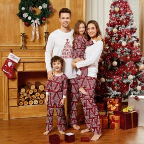 Christmas Letter Print Top and Striped Pants Pajamas Sets (Flame Resistant)