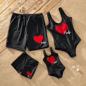 Family Look Red Heart Print One-piece Matching Swimwears